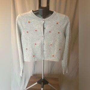 Gray Cardigan Sweater with Red Accents